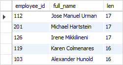 SQL LENGTH function example